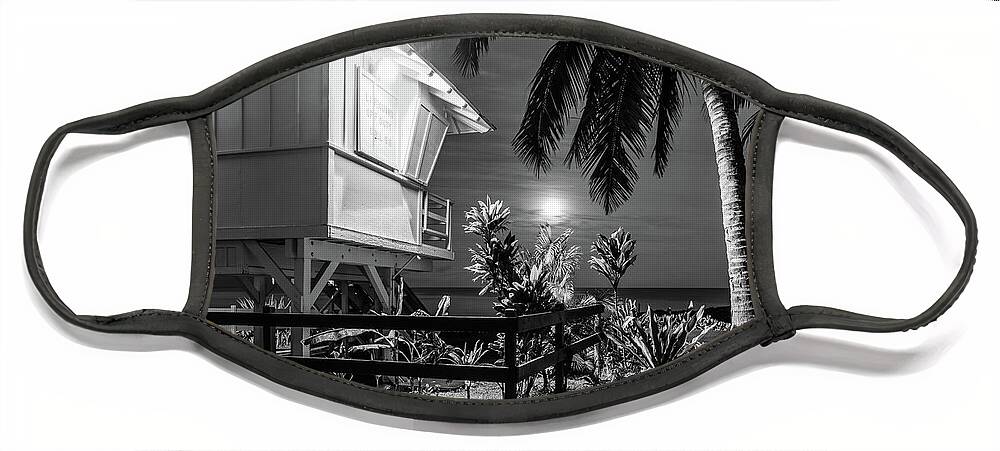 America Face Mask featuring the photograph Kamaole Beach Lifeguard Tower at Night Black and White Photo by Paul Velgos