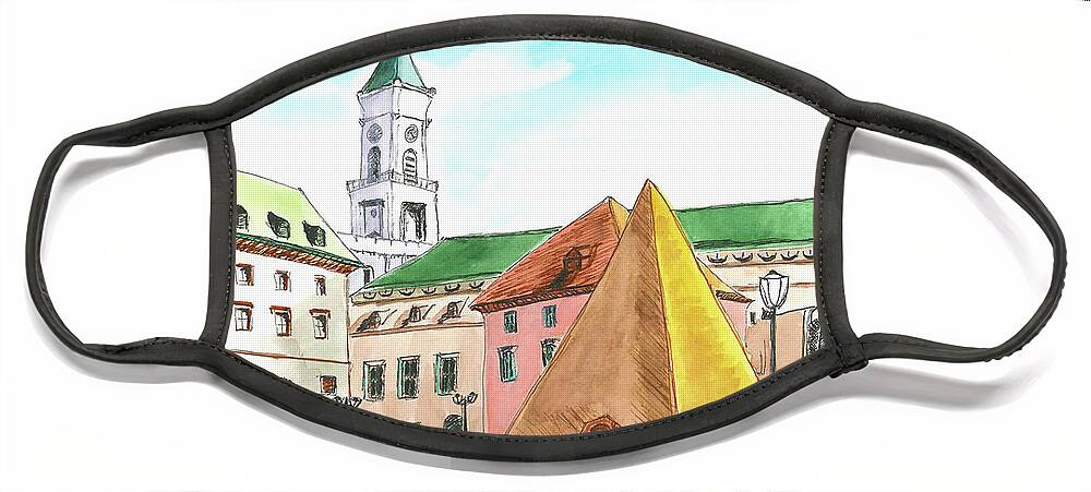 Karlsruhe Pyramid Face Mask featuring the painting Karlsruhe Pyramid by Tracy Hutchinson
