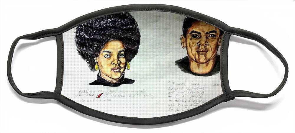 Black Art Face Mask featuring the drawing Kathleen and Yogi by Joedee