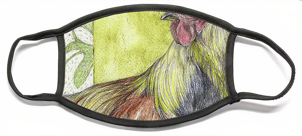 Rooster Face Mask featuring the mixed media Kauai Rooster by AnneMarie Welsh