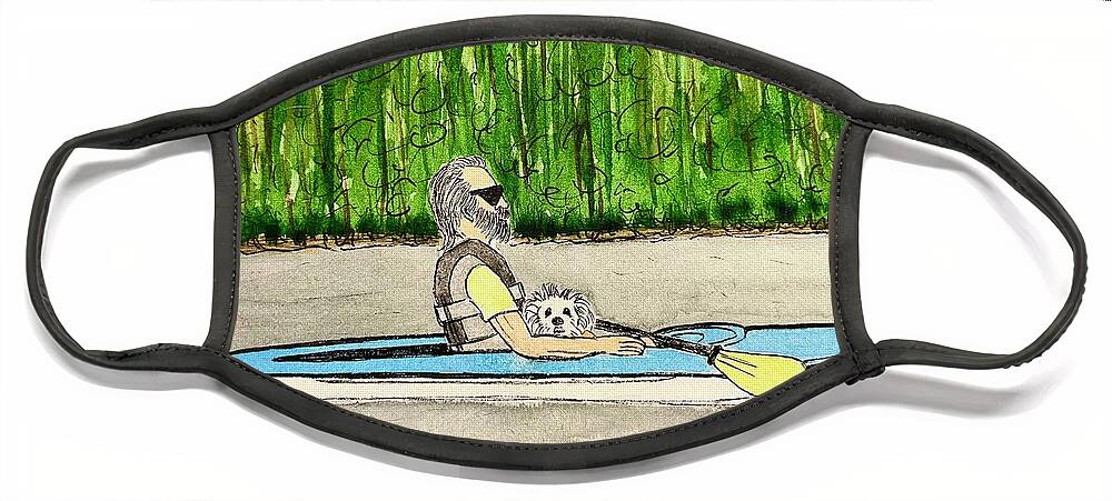 Kayaking Face Mask featuring the painting Kayaking with Tootsie by Donna Mibus