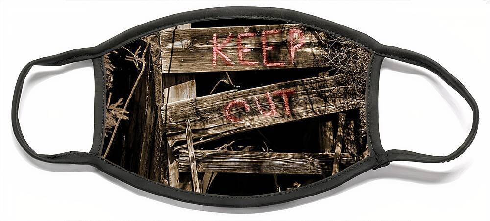 Old-mine Face Mask featuring the digital art Keep Out by Kirt Tisdale