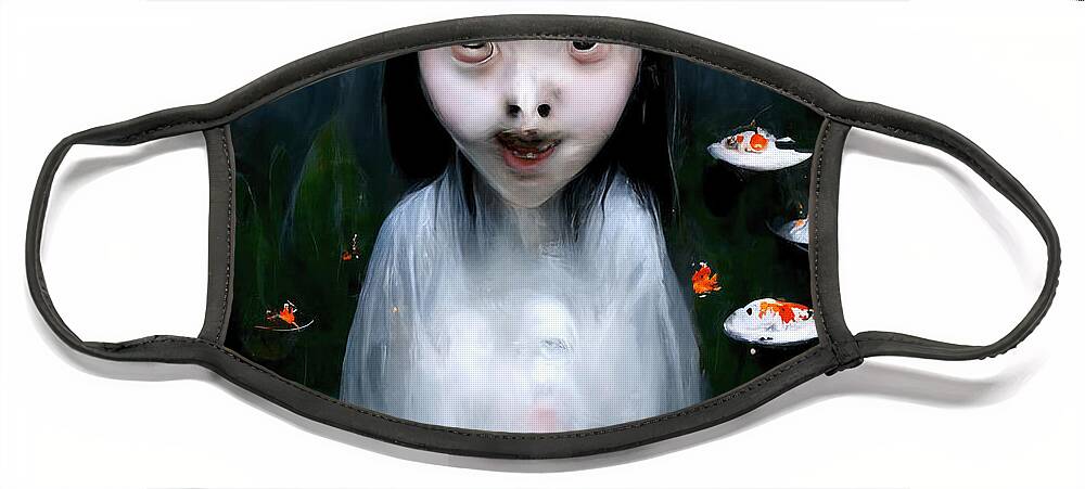 Horror Face Mask featuring the digital art Keiko Among The Koi 2 by Ryan Nieves