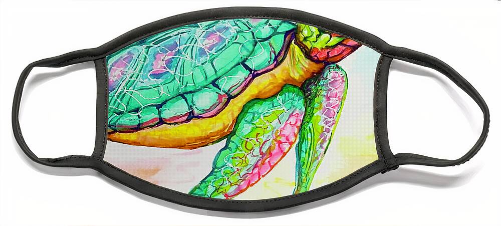 Key West Face Mask featuring the painting Key West Turtle 2 2021 by Shelly Tschupp
