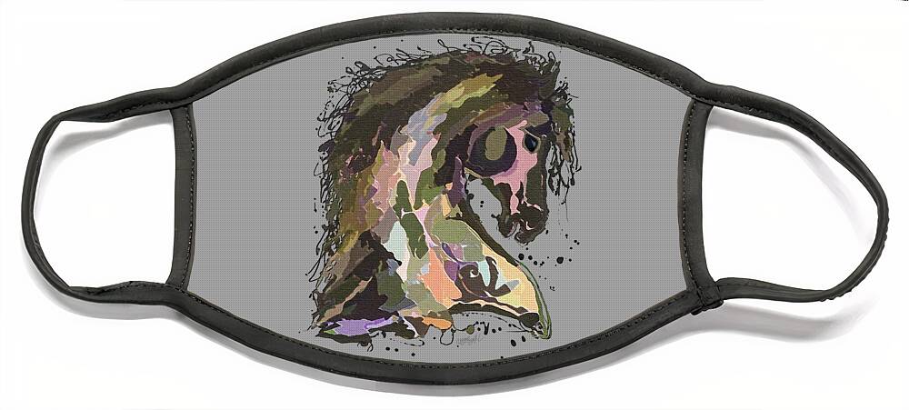  Face Mask featuring the painting Khaki and Pink Horse Splatter Pollock Style Design by Lena Owens - OLena Art Vibrant Palette Knife and Graphic Design