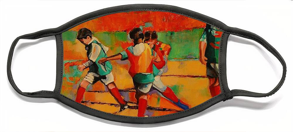 Soccer Face Mask featuring the painting Kick It 2.0 by Jean Cormier