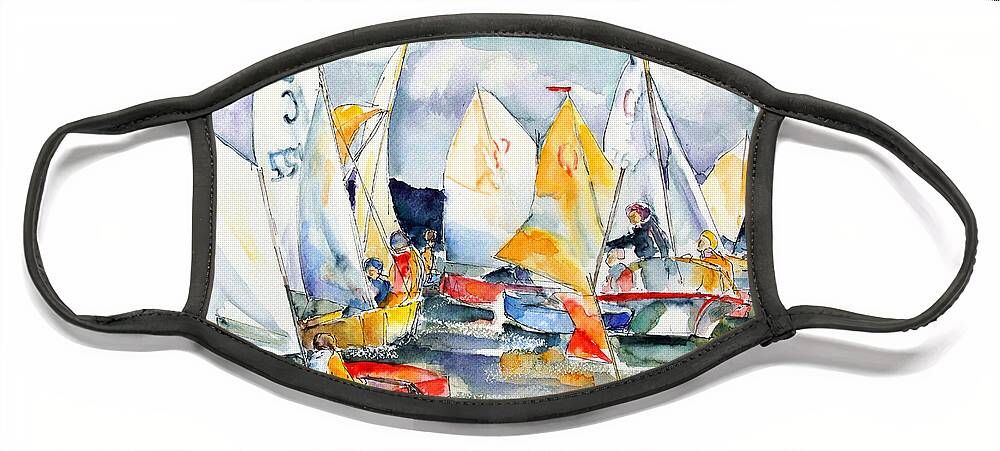 Optimist Face Mask featuring the painting Kids Sail Training by Barbara Pommerenke