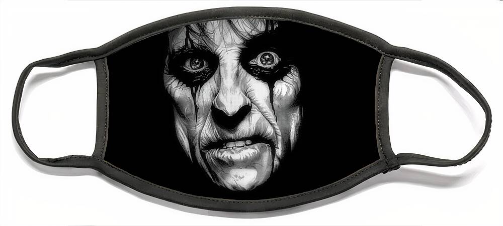 Alice Cooper Face Mask featuring the drawing Killer - Alice Cooper - Black and White Edition by Fred Larucci