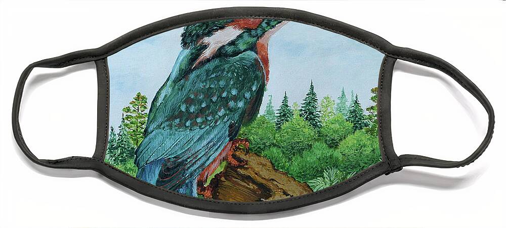  Face Mask featuring the painting Kingfisher by Jyotika Shroff