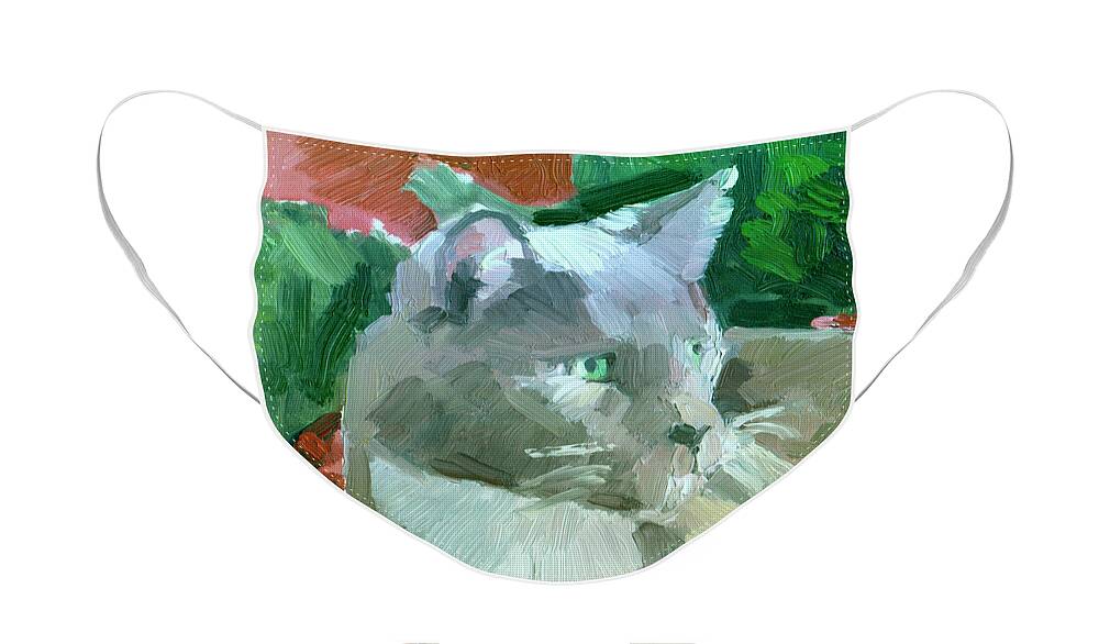 Tuxedo Cat Face Mask featuring the painting Kitty by Paul Strahm