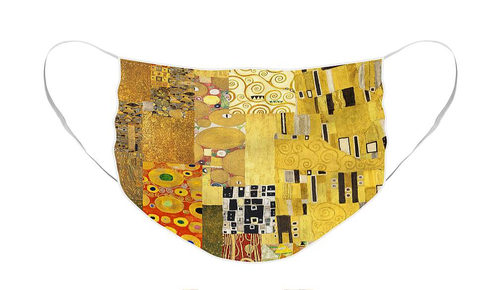 Klimt Face Mask featuring the painting Klimt golden abstract by Delphimages Photo Creations