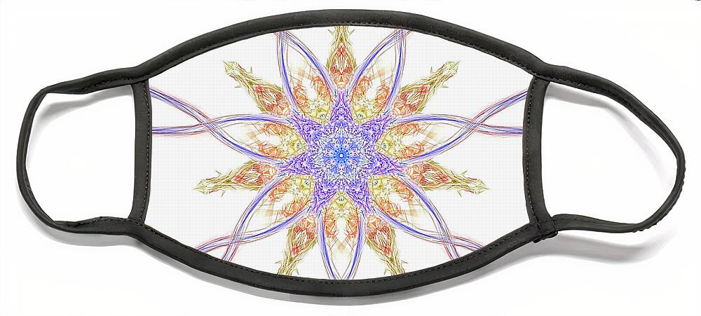 The Kosmic Kreation Starburst Mandala Is A Captivating And Mesmerizing Art Piece That Will Lure You In With Its Cosmic Power. This Unique And Eye-catching Piece Is A Colorful And Unique Arrangement Of Intersecting Circles And Stars Face Mask featuring the digital art Kosmic Kreation Starburst by Michael Canteen