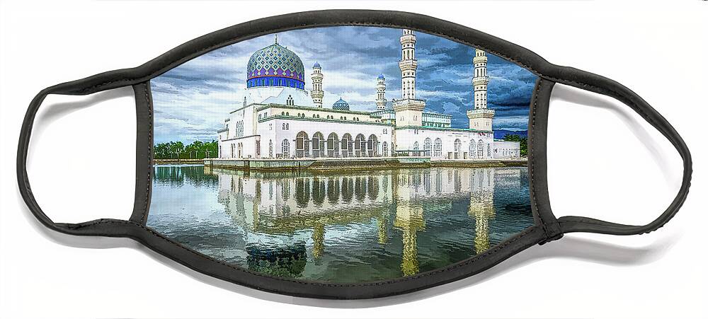 Photography Face Mask featuring the mixed media Kota Kinabalu Floating City Mosque by Irene Isaacson