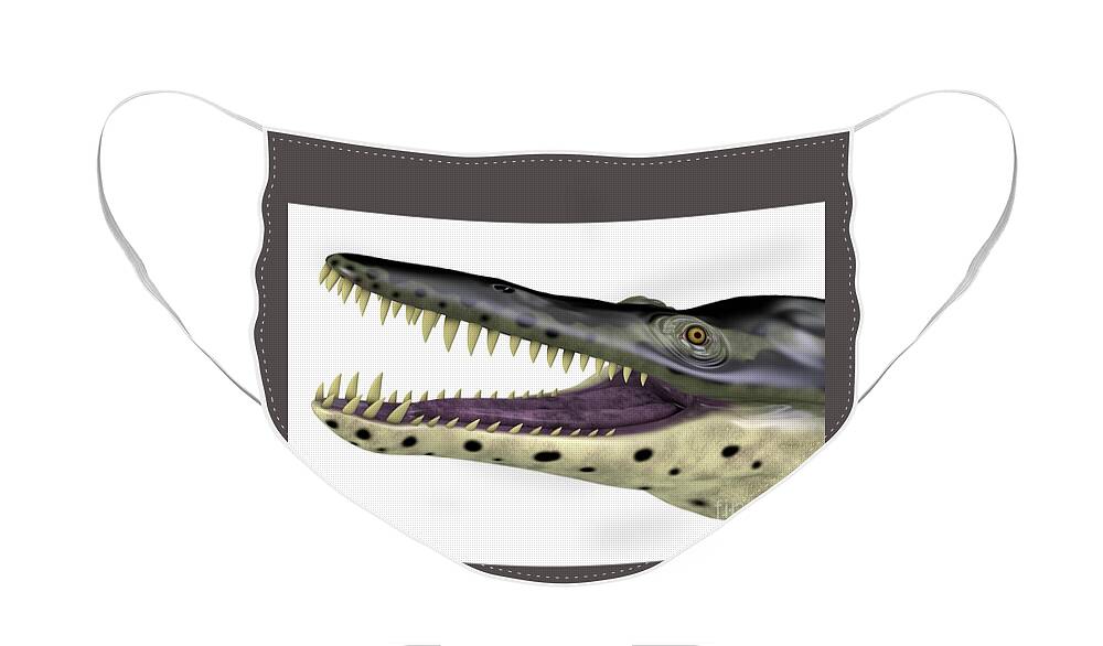 Kronosaurus Face Mask featuring the digital art Kronosaurus Reptile Head by Corey Ford