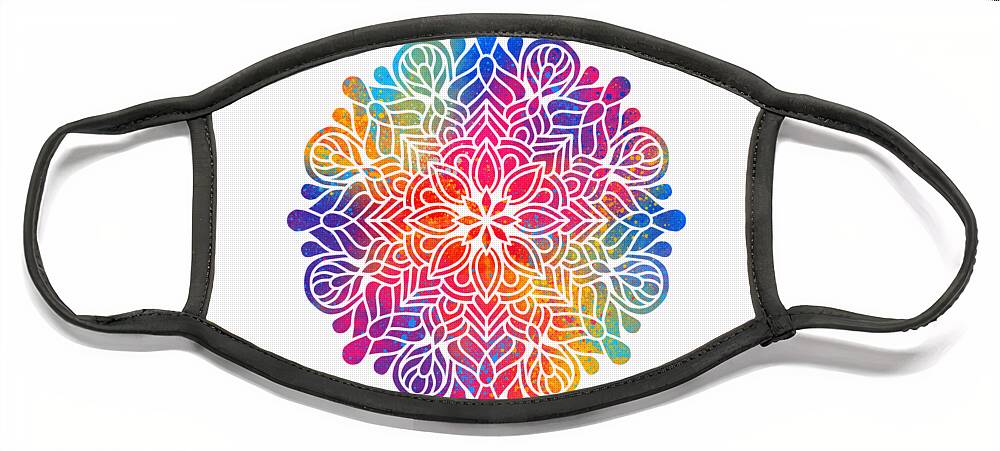 Colorful Face Mask featuring the digital art Kurama - Colorful Vibrant Rainbow Mandala Pattern by Sambel Pedes