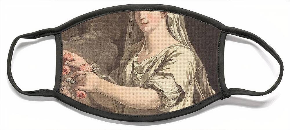 French Face Mask featuring the drawing La jeune vestale by Jean Francois Janinet French