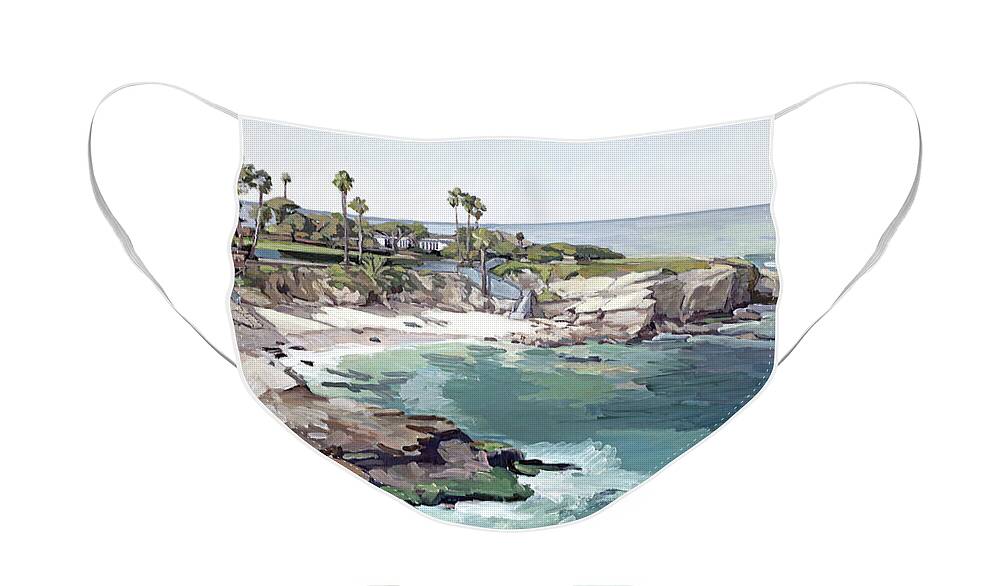 La Jolla Cove Face Mask featuring the painting La Jolla Cove - San Diego California by Paul Strahm