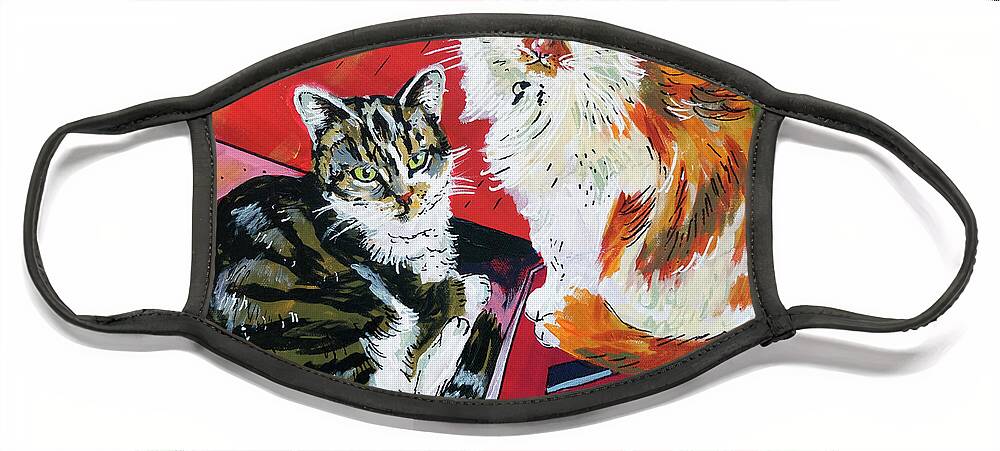 Cats Face Mask featuring the painting Lady and Bella by Laura Hol Art