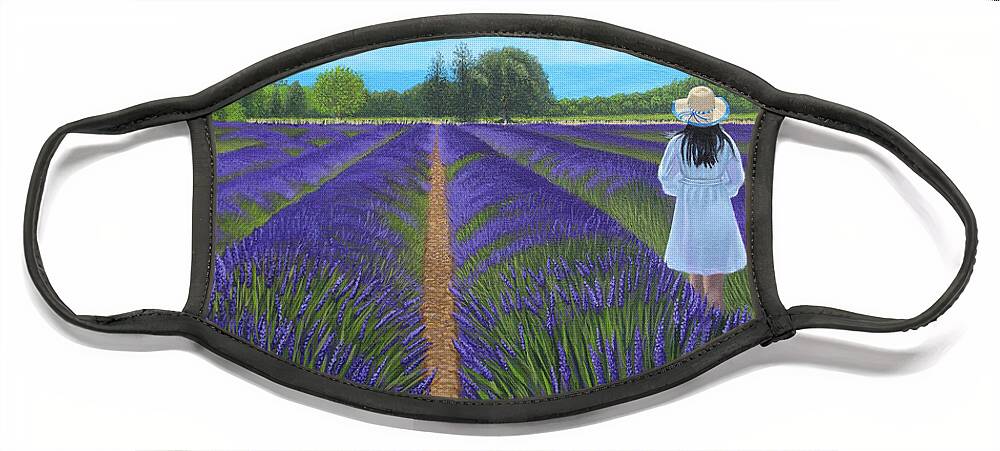 Landscape Face Mask featuring the painting Lady in Lavender by Adrienne Dye