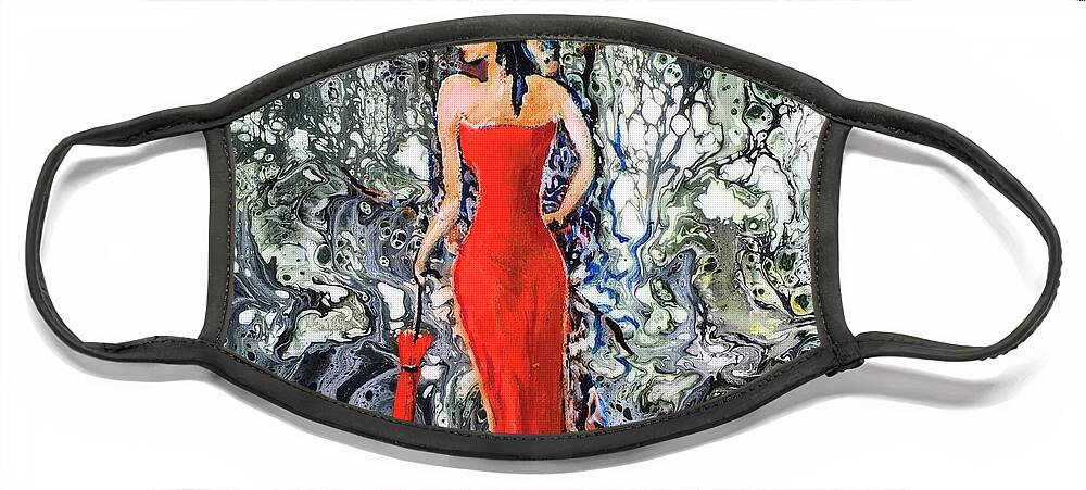 Lady Face Mask featuring the painting Lady in red 2 by Maria Karlosak