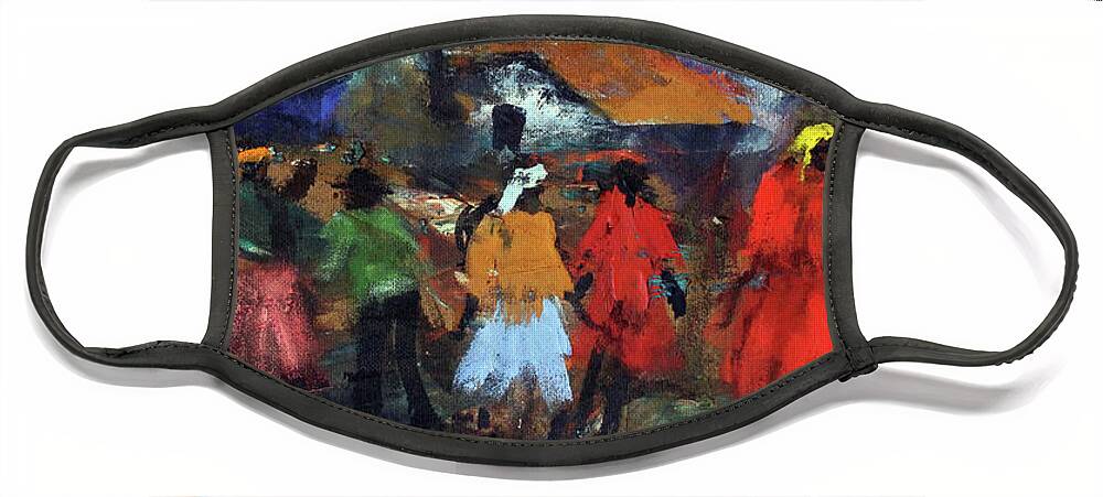  Face Mask featuring the painting Lady In Red by Joe Maseko