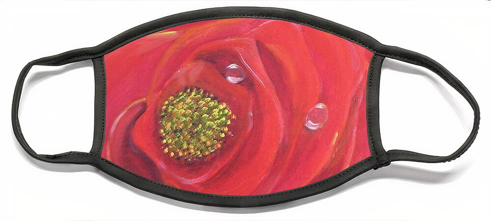 Red Rose Artwork Face Mask featuring the painting Lady in Red Rose by Karen Jane Jones