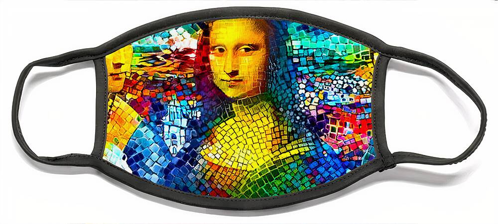 Lady With An Ermine Face Mask featuring the digital art Lady with an Ermine, Mona Lisa, and La Belle Ferronniere - colorful mosaic by Nicko Prints