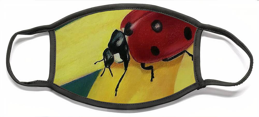 Ladybug Face Mask featuring the drawing Ladybug on Yellow Flower by Ana Tirolese
