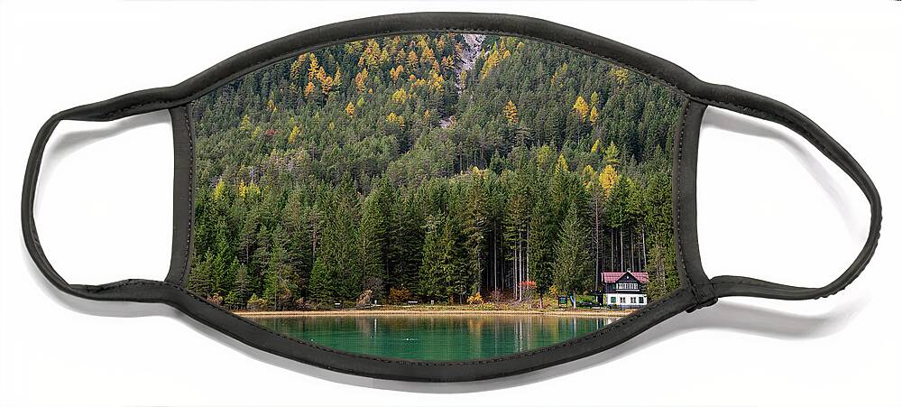 Italy Face Mask featuring the photograph House in the lake and forest. Lago di dobbiaco lake. Italian aps by Michalakis Ppalis