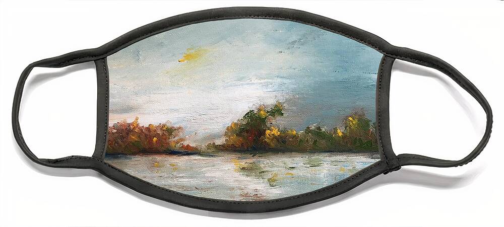 Landscape Face Mask featuring the painting Lagoon by Roger Clarke