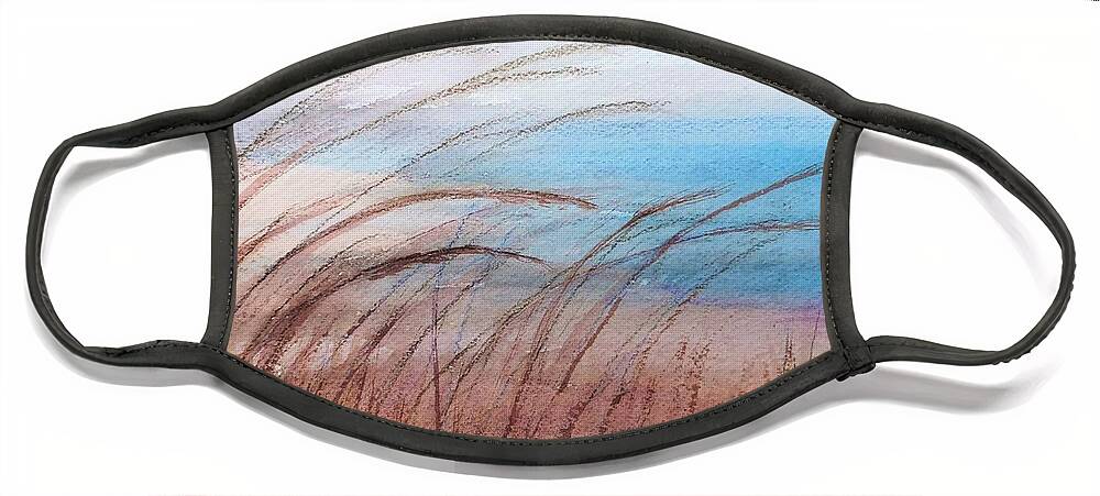 Door County Face Mask featuring the painting Lake Grass by Deb Stroh-Larson