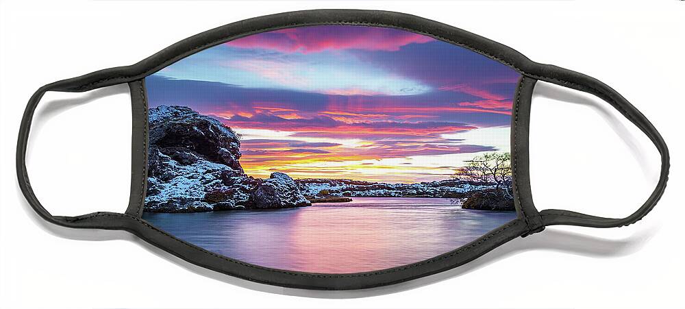 Iceland Face Mask featuring the photograph Lake Myvatn at sunset, highlands of northern Iceland. Long expos by Jane Rix