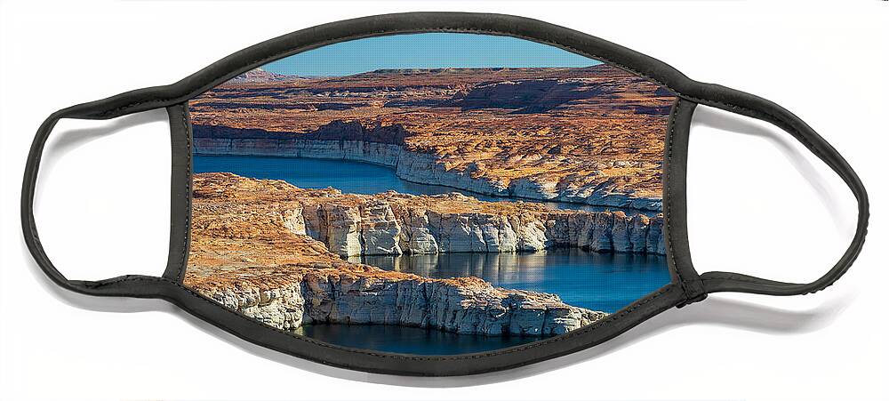 Lake Powell Arizona Crystal Blue Water Desert Cliffs Landscape Mountains Fstop101 Face Mask featuring the photograph Lake Powell Arizona by Geno Lee