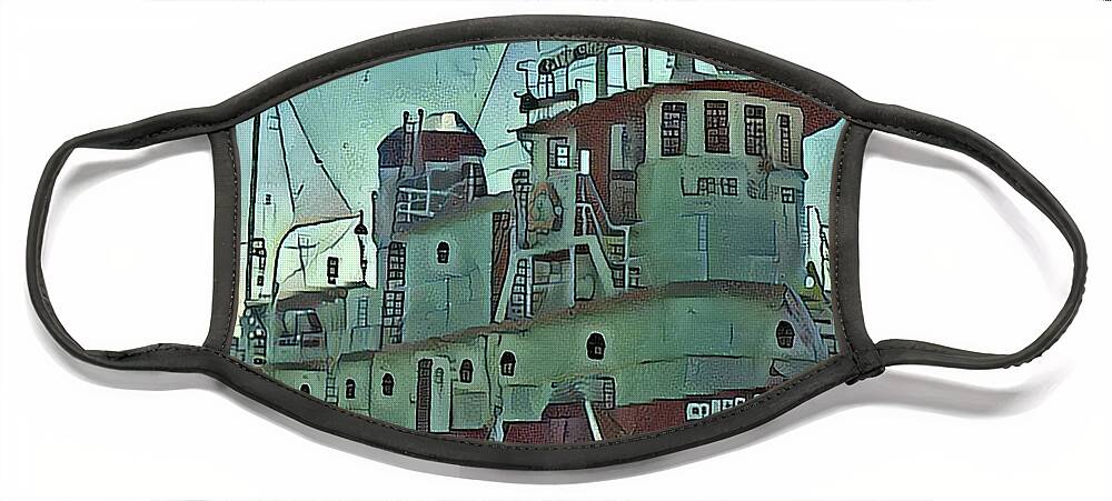 Lake Superior Tug Boat Face Mask featuring the digital art Lake Superior Tug Boat CAC day 15 by Cathy Anderson