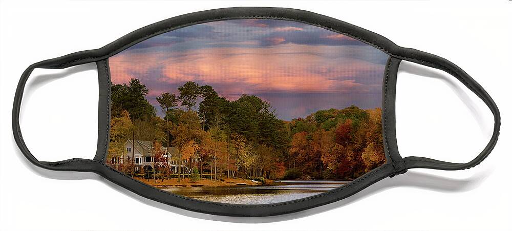 Buildings Face Mask featuring the photograph Lakeside Home in Sunset Sky by Darryl Brooks