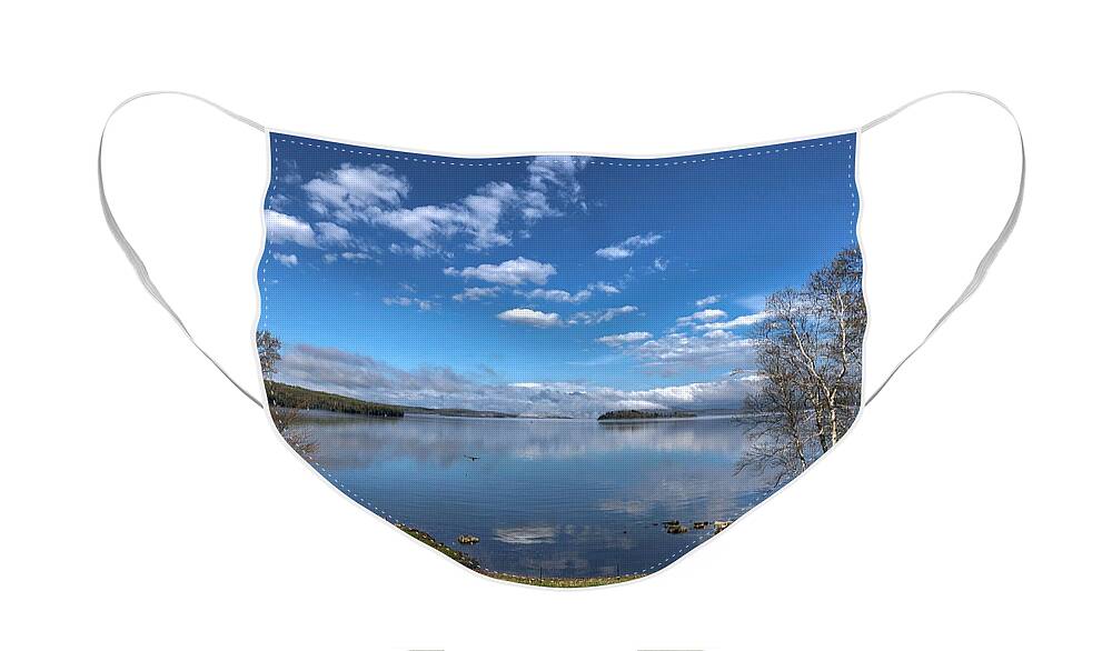 Lake Face Mask featuring the photograph Lakeview Blue Sky and Clouds by Russel Considine