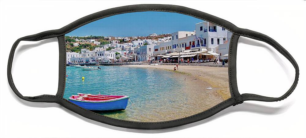Boat Face Mask featuring the photograph Landed in Mykonos by Michael Descher