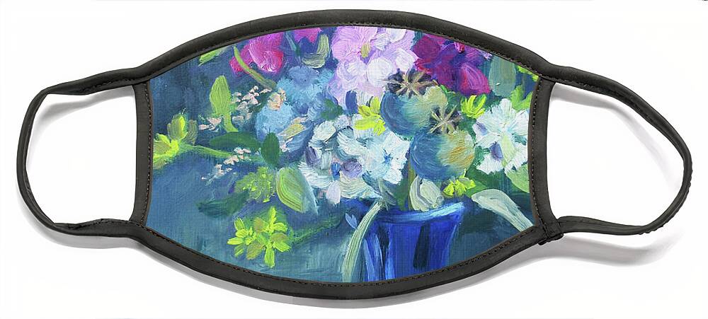 Larkspur Face Mask featuring the painting Larkspur by Anne Marie Brown