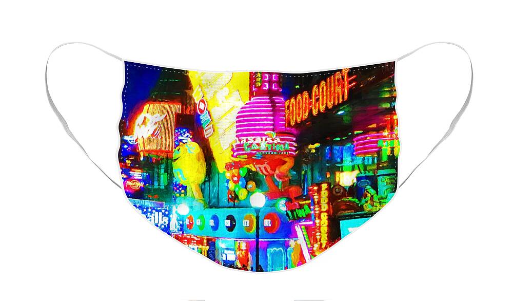 Vegas Face Mask featuring the mixed media Las Vegas Strip at night by Tatiana Travelways