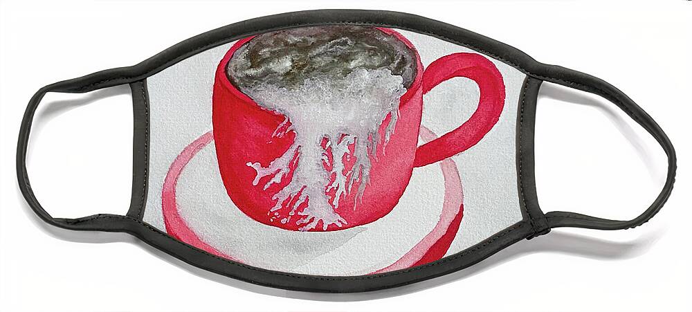 Latte Face Mask featuring the painting Latte in a Red Mug by Lisa Neuman
