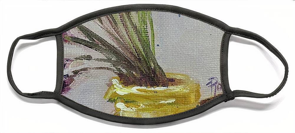 Lavender Face Mask featuring the painting Lavender in a Yellow Pitcher by Roxy Rich