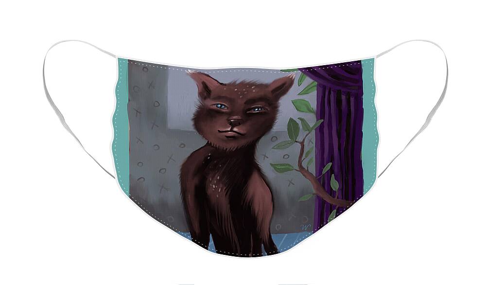 Quirky Face Mask featuring the digital art Le Sophisto Cat by Valerie White