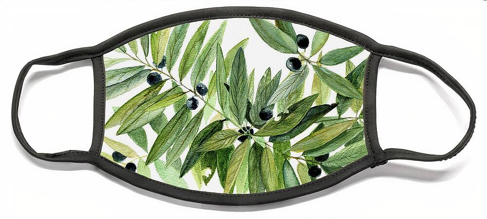 Botanical Face Mask featuring the painting Leaves and Berries by Laurie Rohner