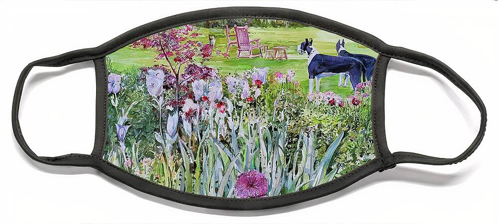 Flowers Face Mask featuring the painting Lee's Puppies by P Anthony Visco