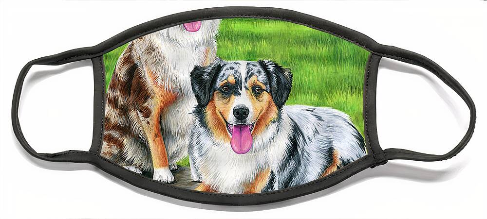 Australian Shepherd Face Mask featuring the painting Lego and Drew by Rebecca Wang