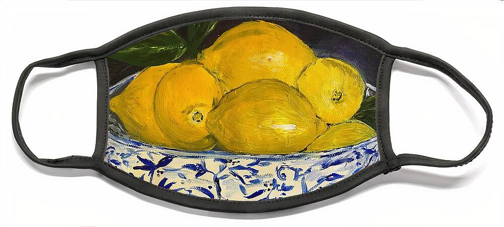Lemons Face Mask featuring the painting Lemons - A Still Life by Debora Sanders