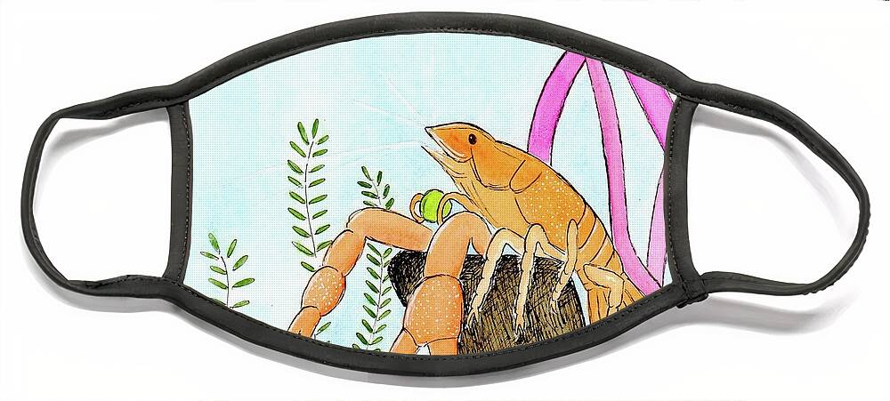 Aquarium Face Mask featuring the painting Leo the Aquarium Lobster Enjoys a Pea by Donna Mibus