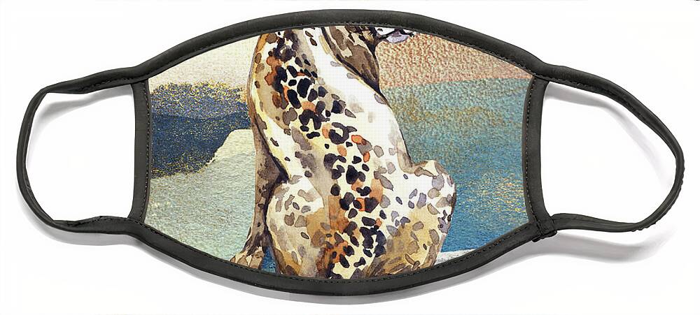 Leopard Face Mask featuring the painting Leopard Watercolor Animal Art Painting by Garden Of Delights