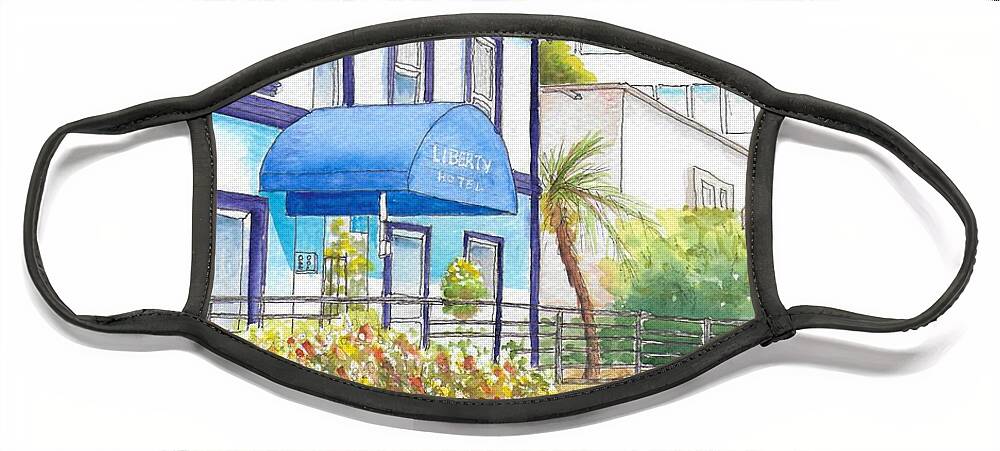 Liberty Hotel Face Mask featuring the painting Liberty Hotel in Hollywood, California by Carlos G Groppa