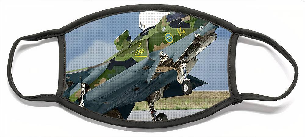 Lightning Face Mask featuring the digital art License Built Saab F-35B by Custom Aviation Art